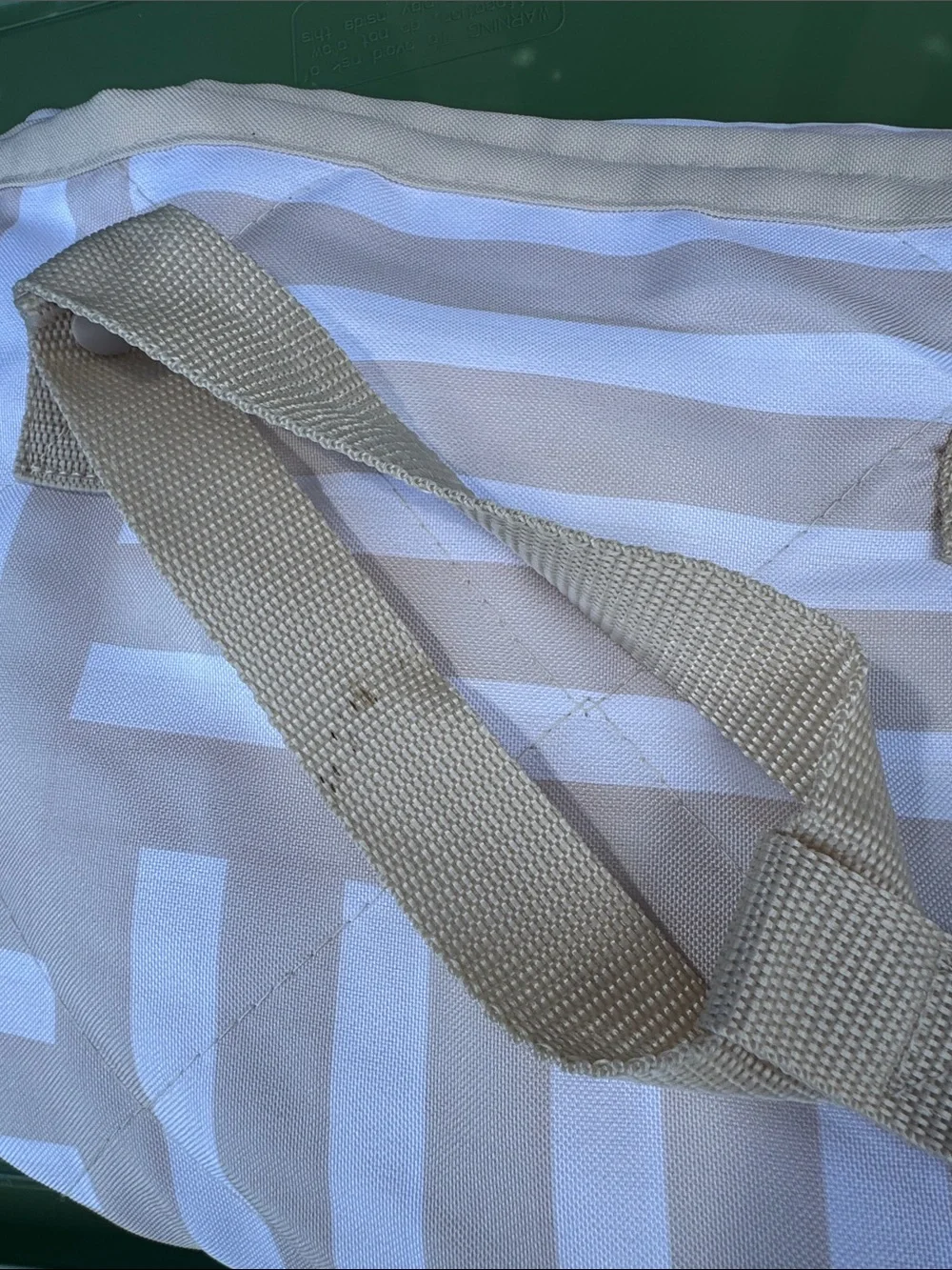 Beige & White Striped Picnic Blanket with Carry Handles